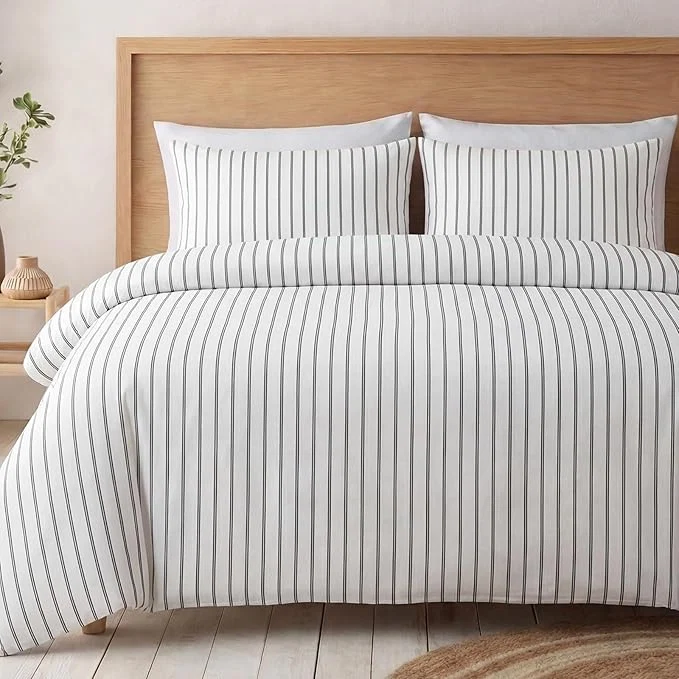 High-Grade Bedbay Cotton Striped Duvet Cover Set Queen Size Black amp White Minimal Bedding Set Cotton Sateen Soft Breathable Hotel Style Comforter Cover with Zipper Closure amp Corner Ties Effective