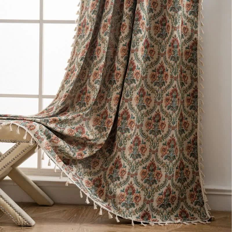 Fashionable Ownkoti Cottage Style Floral amp Leaf Tassel Curtain Trendy