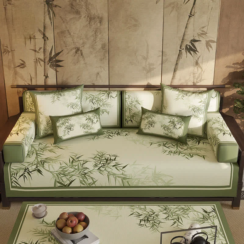 Unique Ownkoti Vintage Green Bamboo Leaf Sofa Slipcover Durable