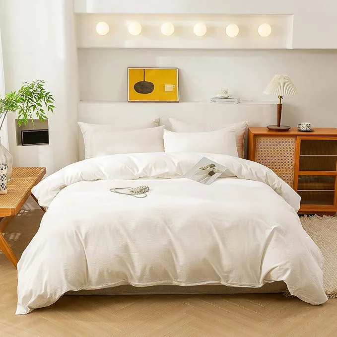 Specialty ECOCOTT White Duvet Cover California King Size Washed Cotton 1 Duvet Cover with Zipper and 2 Pillowcases Ultra Soft and Easy Care Breathable Bedding Set White California King Professional