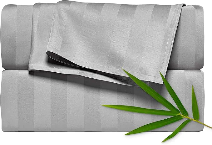 Prestigious Pure Bamboo Queen Sheets Organic Viscose Derived from Bamboo Bed Sheet Set Luxuriously Soft amp Cooling Double Stitching 2 Year Quality Promise Queen Jacquard Silver Carefully Designed