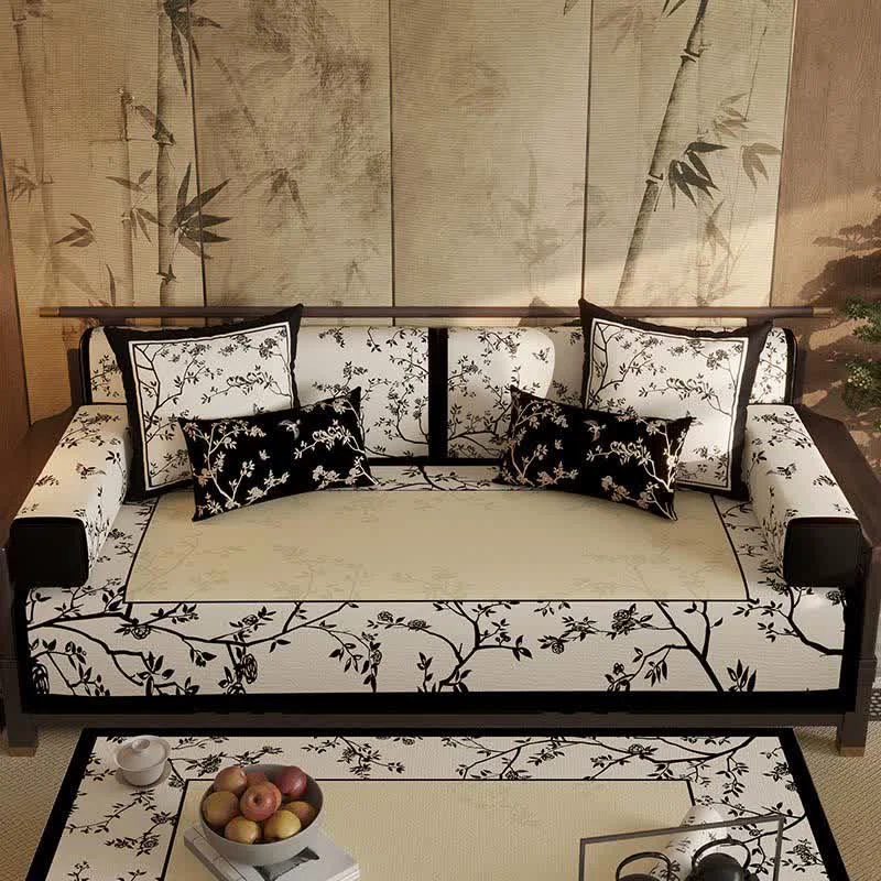 Verified Ownkoti Vintage Oriental Floral Bordered Sofa Slipcover Crafted