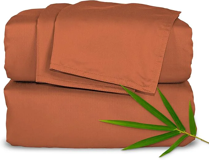 Elite Pure Bamboo Queen Sheets Organic Viscose Derived from Bamboo Bed Sheet Set Luxuriously Soft amp Cooling Double Stitching 2 Year Quality Promise Queen Terracotta Sophisticated