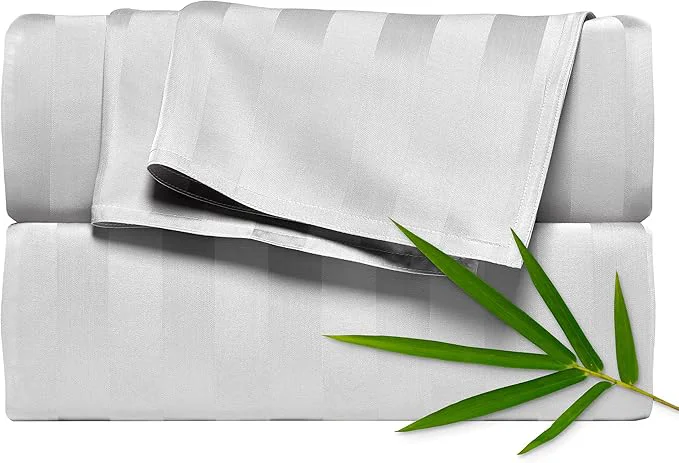 Secure Pure Bamboo King Sheets Organic Viscose Derived from Bamboo Bed Sheet Set Luxuriously Soft amp Cooling Double Stitching 2 Year Quality Promise King Jacquard White Trendy