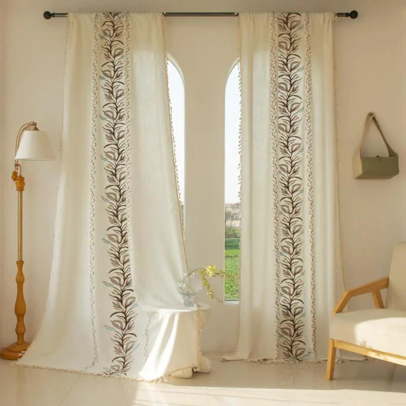 Safe Ownkoti Daffodil Floral Light Filtering Curtain with Tassels Unique