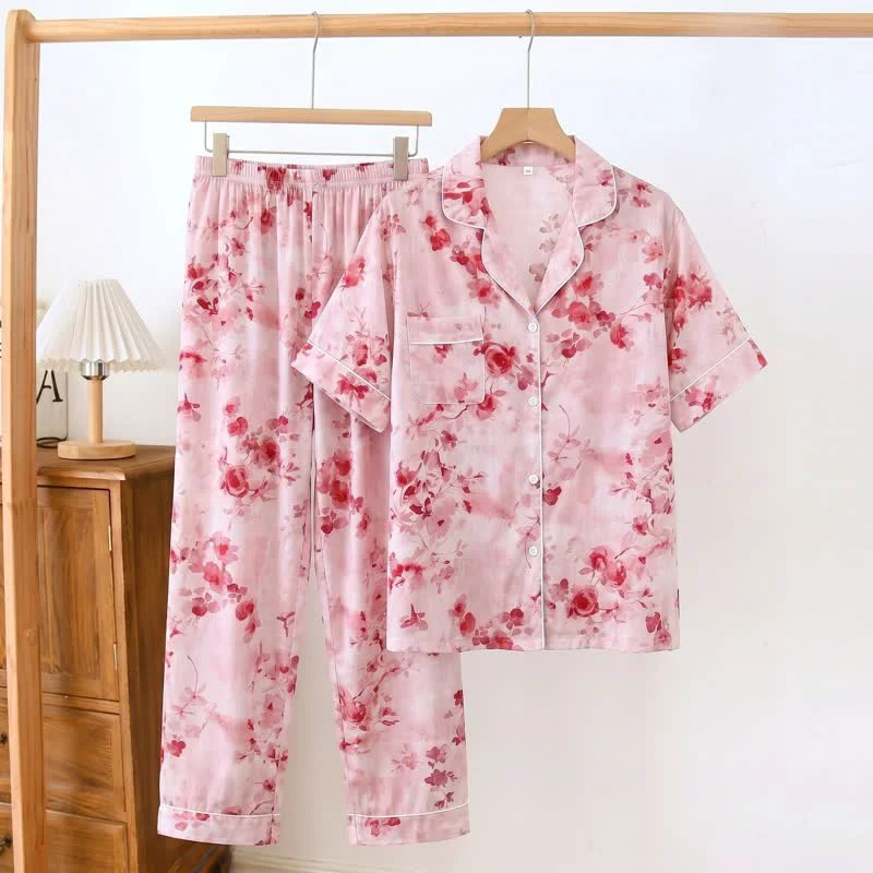 Enhanced Ownkoti Pink Watercolor Floral Silky Loungewear Set Sophisticated