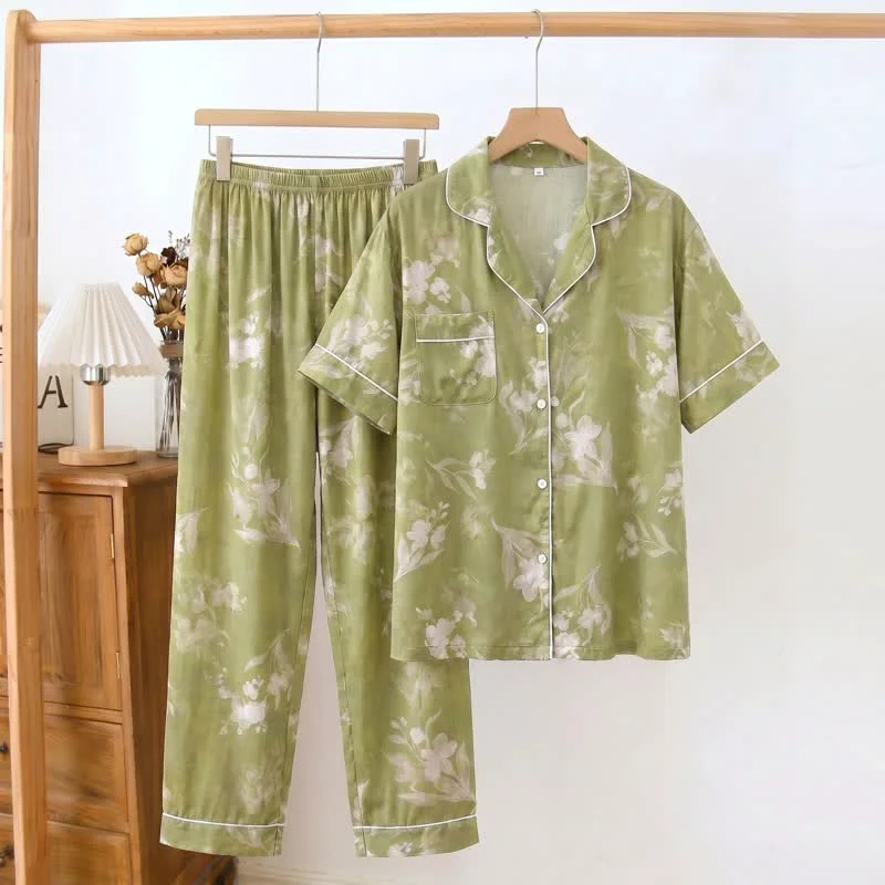 Trendy Ownkoti Elegant Green Floral Silky Loungewear Set Certified