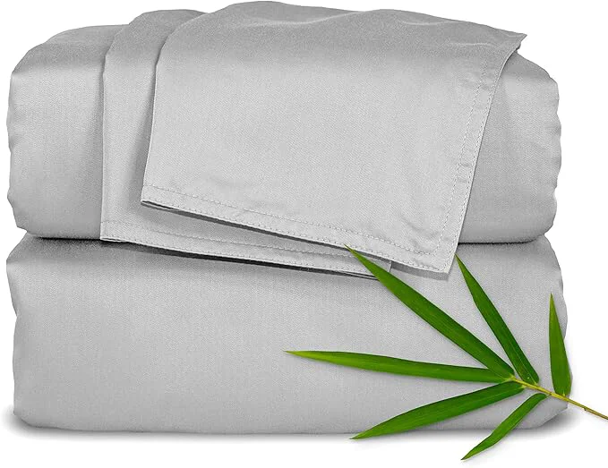 Solid Pure Bamboo Twin Sheets Organic Viscose Derived from Bamboo Bed Sheet Set Luxuriously Soft amp Cooling Double Stitching 2 Year Quality Promise Twin Silver Pearl Premium