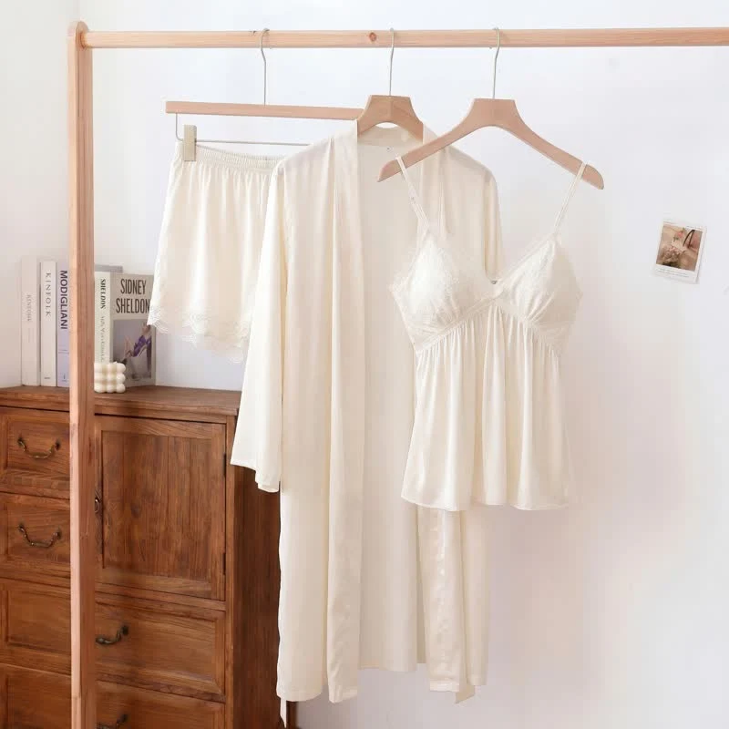 Verified Ownkoti Elegant Lace Trim Loungewear Set Enhanced