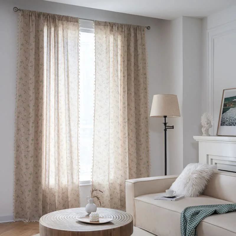 Relaxed Ownkoti Elegant Branch amp Floral Curtain with Tassel Natural