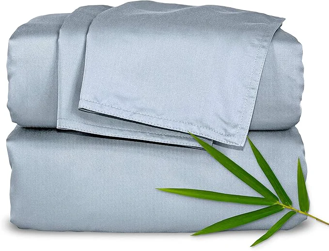 High-Grade Pure Bamboo Queen Sheets Organic Viscose Derived from Bamboo Bed Sheet Set Luxuriously Soft amp Cooling Double Stitching 2 Year Quality Promise Queen Sterling Blue