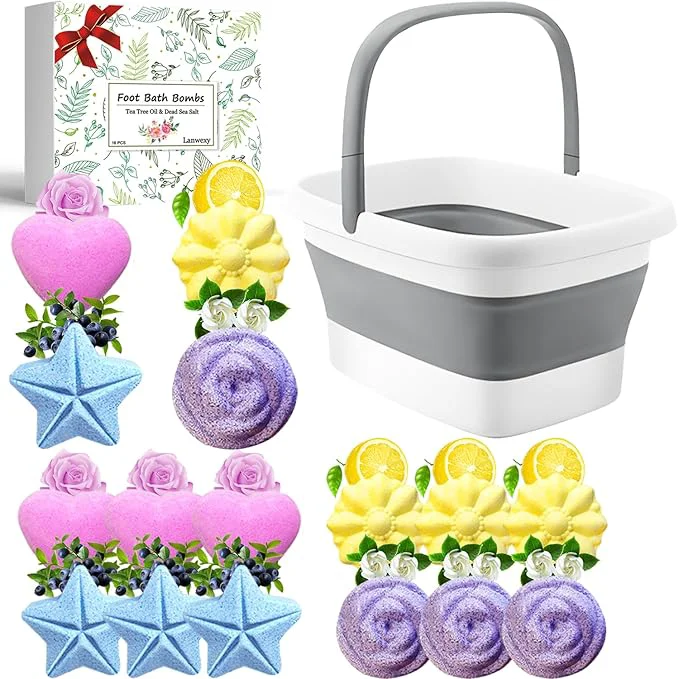 Sophisticated Lanwexy Foot Soaking Tub Collapsible Bucket Foot Spa Foot Bath 16 Pack Foot Fast
