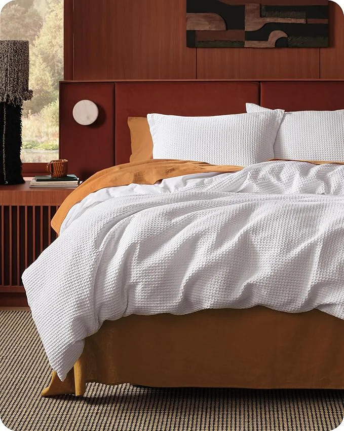 Refined Bedsure Cotton Duvet Cover Set – Cotton Waffle Weave Bright White Duvet Cover Oversized King Size GentleSoft™ and Breathable Bedding Set for All Season 3 Pieces 120 quot x98 quot Fast