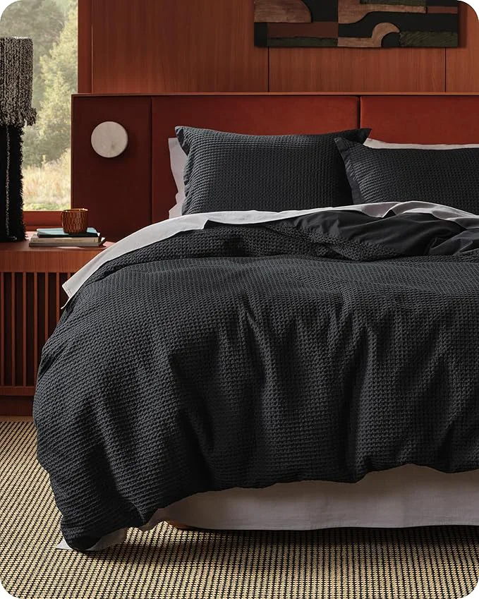Smooth Bedsure Cotton Duvet Cover Set – Cotton Waffle Weave Black Duvet Cover California King GentleSoft™ and Breathable Cal King Bedding Set for All Season 3 Pieces 104 quot x98 quot Fine Crafted