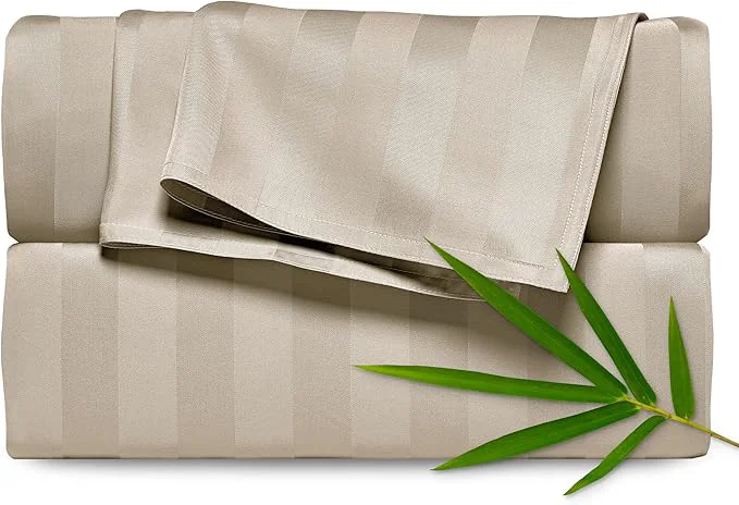 Original Design Pure Bamboo Full Sheets Organic Viscose Derived from Bamboo Bed Sheet Set Luxuriously Soft amp Cooling Double Stitching 2 Year Quality Promise Full Jacquard Sand Reliable