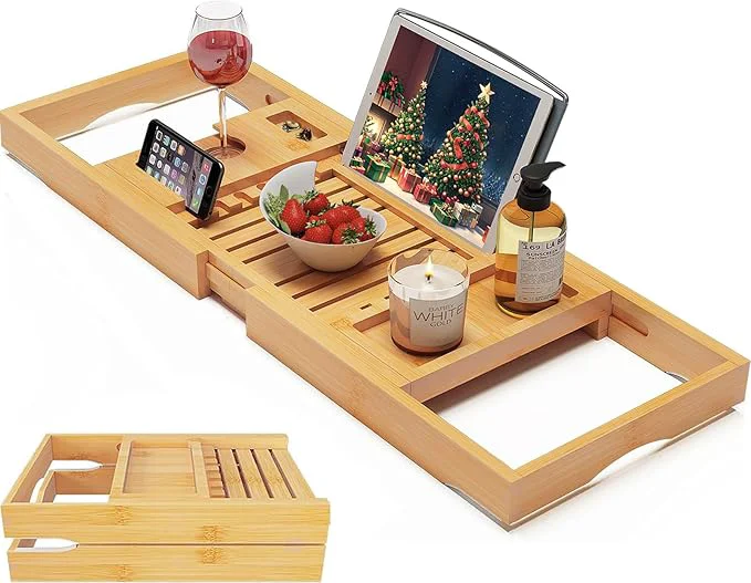 Solid Foldable Bamboo Bathtub Caddy Tray Expandable Top-Quality