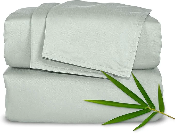 Detailed Pure Bamboo Twin Sheets Organic Viscose Derived from Bamboo Bed Sheet Set Luxuriously Soft amp Cooling Double Stitching 2 Year Quality Promise Twin Sea Glass High-Quality