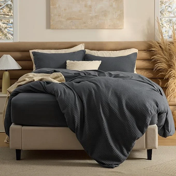 Trusted Bedsure Cotton Duvet Cover King Size with Fitted Sheet – 4 Pieces Charcoal Waffle Weave Bedding Set GentleSoft™ and Breathable Includes 1 Duvet Cover 104×90 1 Fitted Sheet 2 Pillow Shams Verified