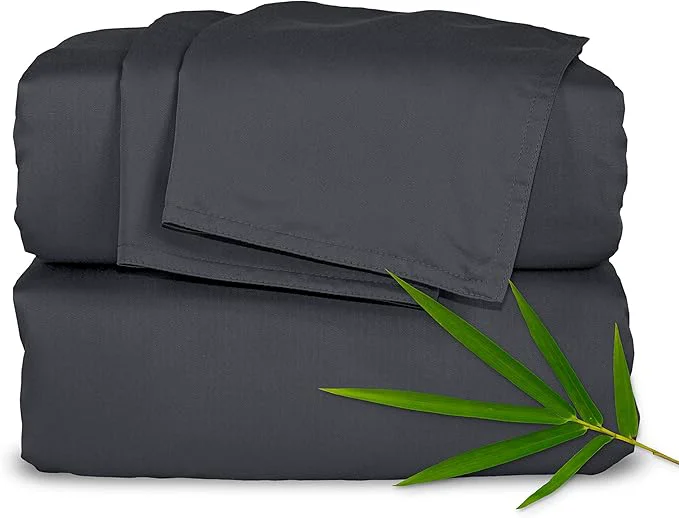 Functional Pure Bamboo Split King Sheets Organic Viscose Derived from Bamboo Bed Sheet Set Soft amp Cooling Double Stitching 2 Fitted Sheets Split King Charcoal Advanced