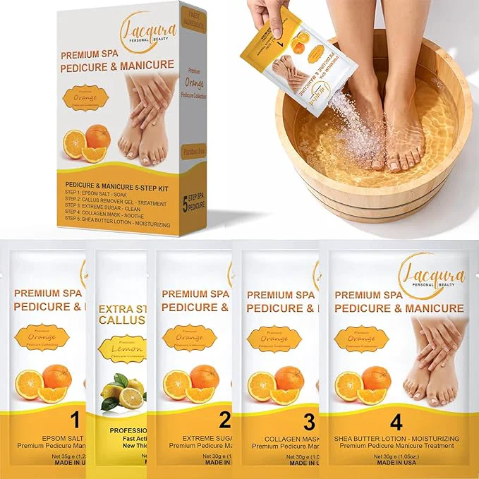 Enhanced Deluxe Pedicure Kit 5 Step Spa Set – Epsom Salt Soak Callus Remover Gel Powerful