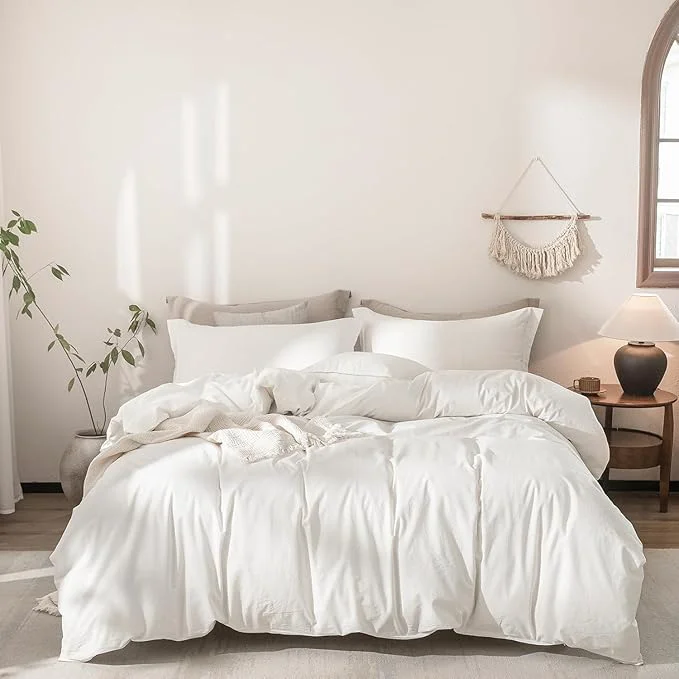 Next-Generation Off White Duvet Cover Oversize Queen Size Washed Cotton Bedding Set Cover 1 Duvet Cover Zipper Closure and 2 Pillowcases 98inch x 98inch Traditional