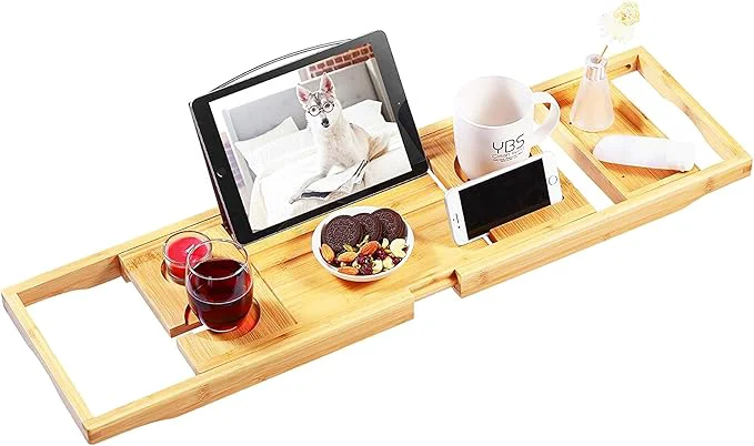 Pure VaeFae Bamboo Bathtub Caddy Tray Expandable Bath Tray Efficient