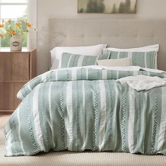Enhanced Bedsure Waffle Weave Duvet Cover King – Cotton Boho Duvet Cover with 2 Pillowcases – Green Textured Comforter Cover with Zipper Closure King 104 quot x90 quot Proven