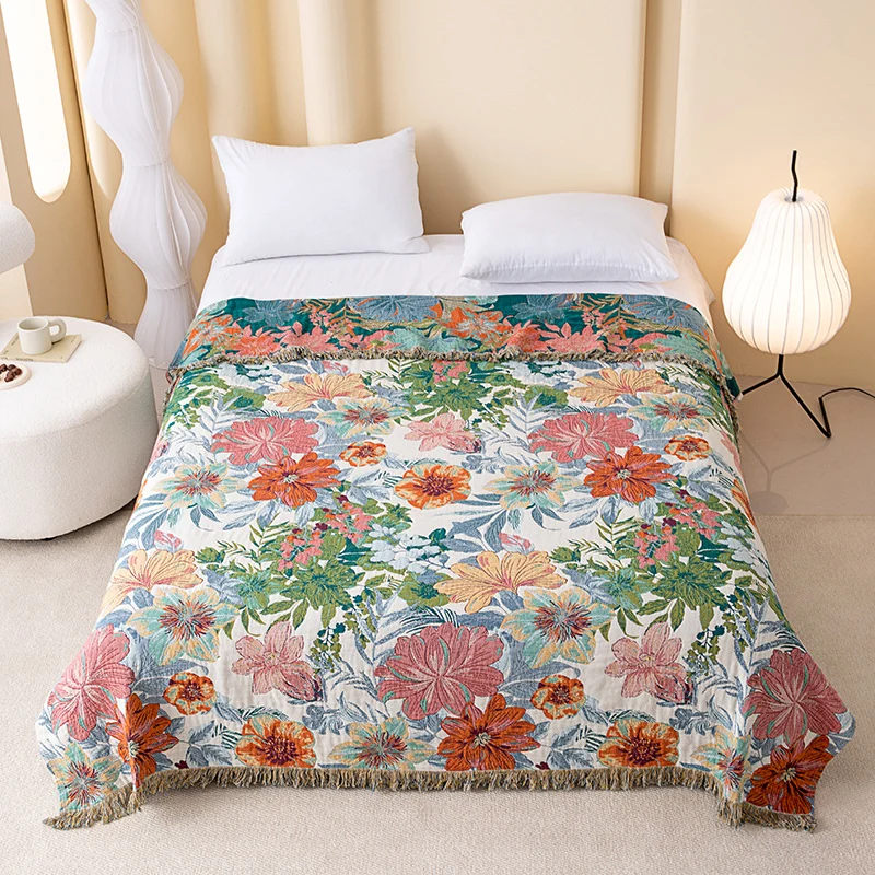 Eco-Friendly Ownkoti Vintage Tropical Floral Reversible Gauze Quilt Exceptional
