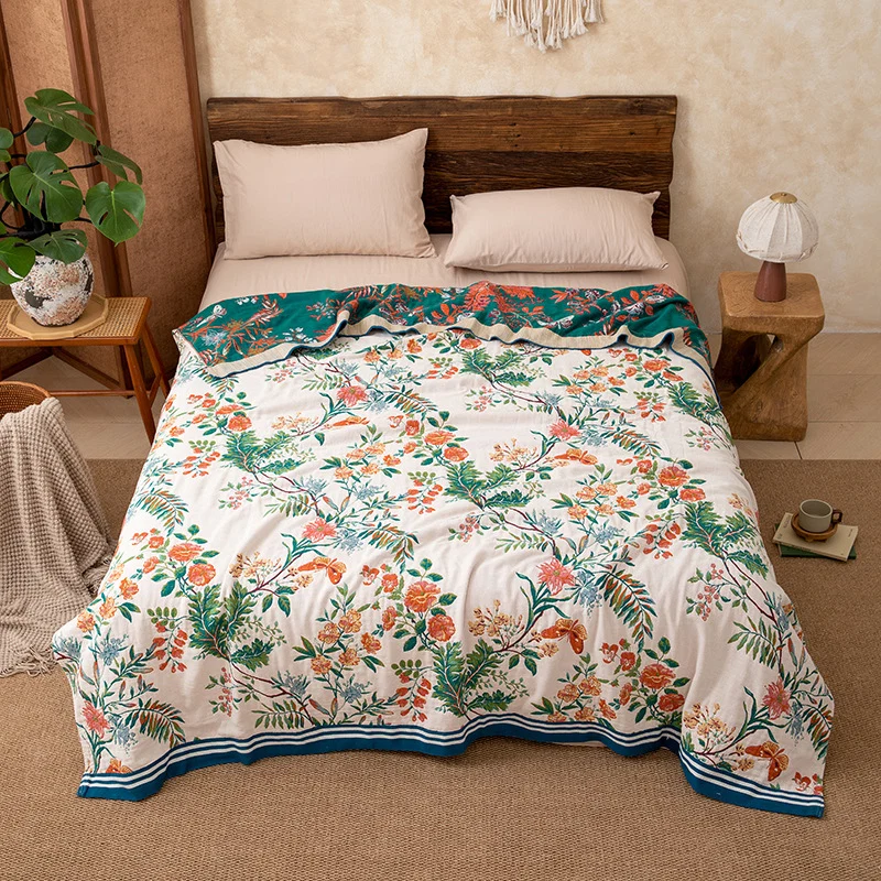 Enhanced Ownkoti Vintage Vine Floral Reversible Gauze Quilt Modern