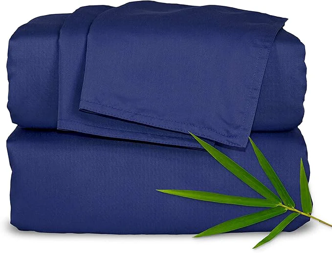 Versatile Pure Bamboo Split King Sheets Organic Viscose Derived from Bamboo Bed Sheet Set Soft amp Cooling Double Stitching 2 Fitted Sheets Split King Cobalt Blue Practical