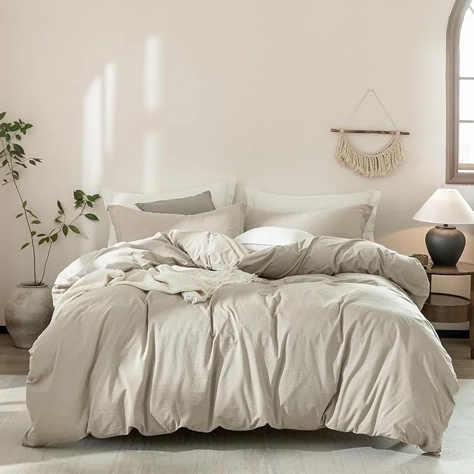 First-Class Linen Grey Duvet Cover California King Size 104inch x 98inch Washed Cotton Duvet Cover with Zipper Closure and 2 Pillowcases Color of New Nature Linen Versatile