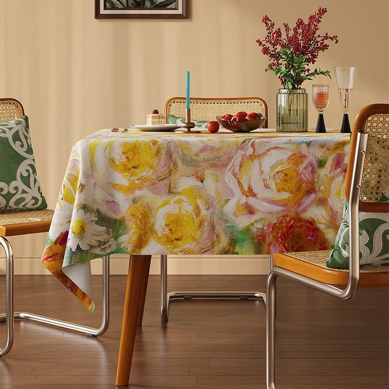 Original Design Ownkoti Soft Impressionist Rose Floral Tablecloth Environmentally Friendly