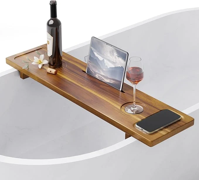 Clean Bathtub Tray Acacia Bath Tray for Tub 34.6”x9” Wooden Bathtub Caddy Tray Consistent