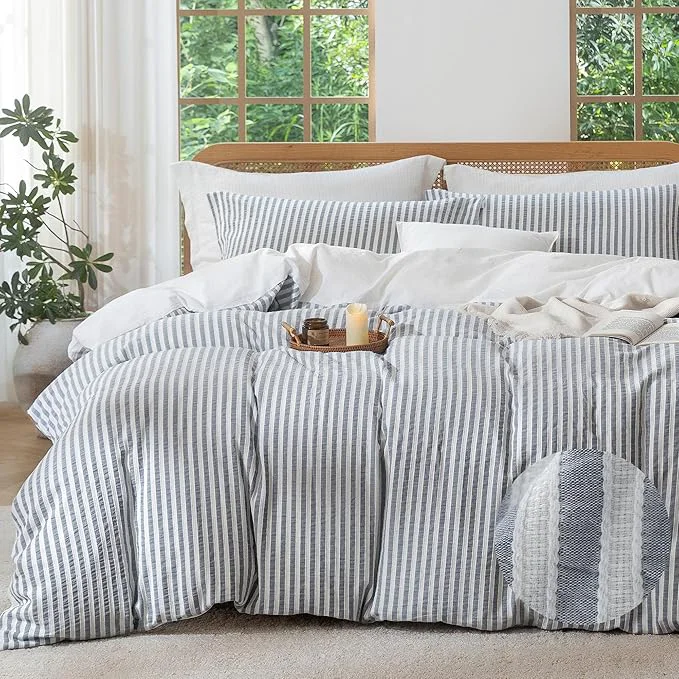 Effective MILDLY Striped Duvet Cover Set – Washed Cotton Charcoal Grey Boho Jacquard Textured Comforter Cover 3pcs with Zipper Closure 90 quot x90 quot Carefully Designed