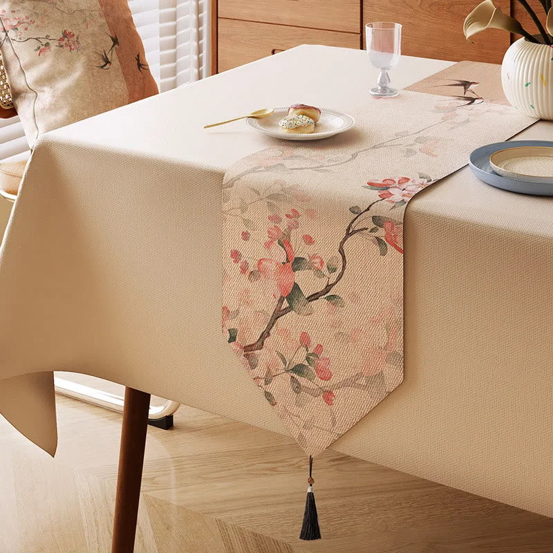 Relaxed Ownkoti Painterly Crabapple Birds amp Blossoms Table Runner Eco-Friendly