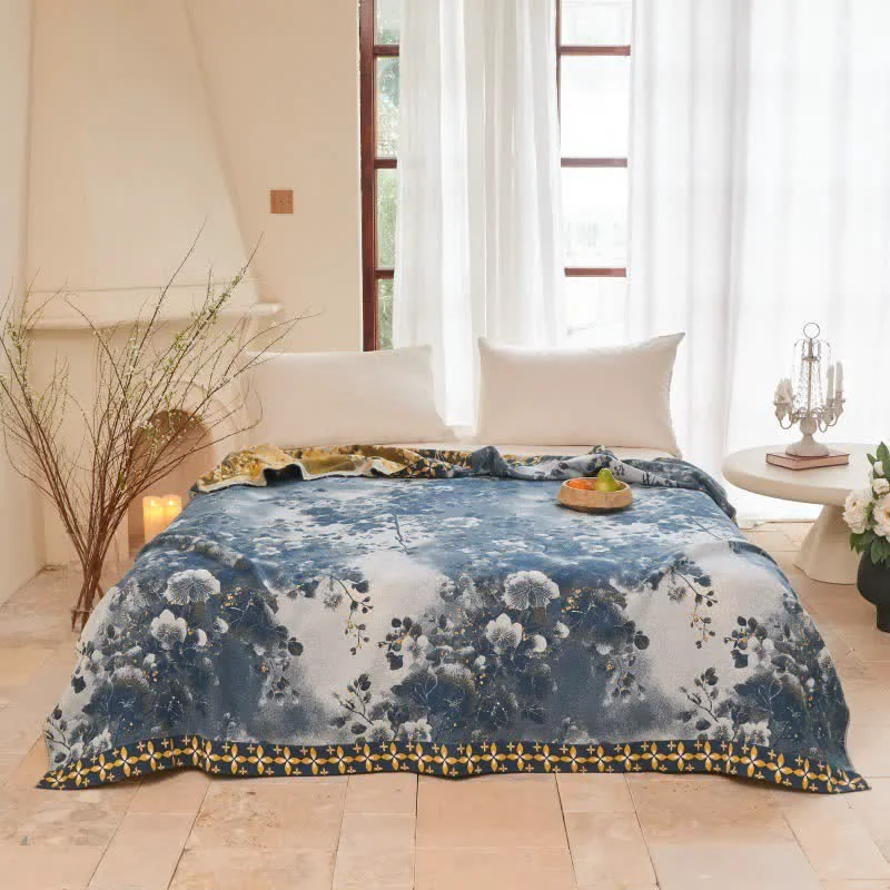 Healthy Ownkoti Blue Watercolor Floral Cotton Muslin Quilt Easy-to-Use