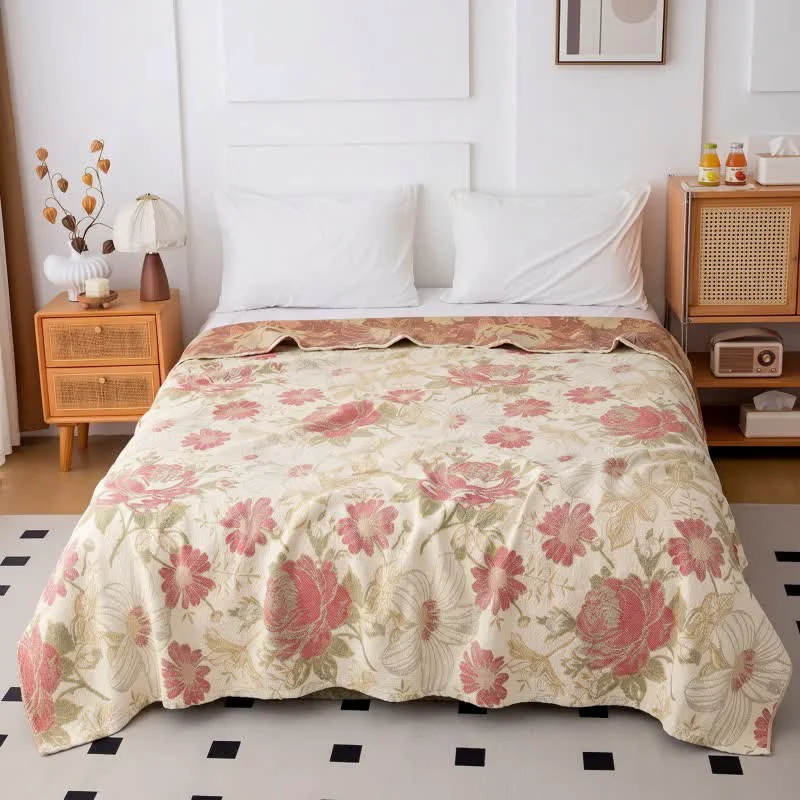 Traditional Ownkoti Blush Pink Floral Cotton Muslin Quilt Elite