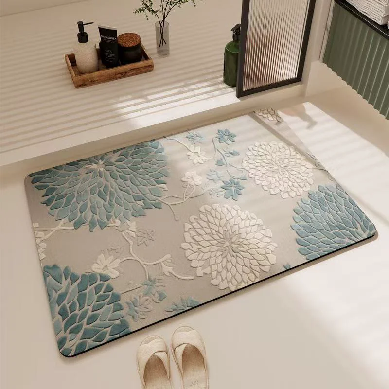 Selected Ownkoti Blue Vintage Floral Non-Slip Bathroom Rug Pure