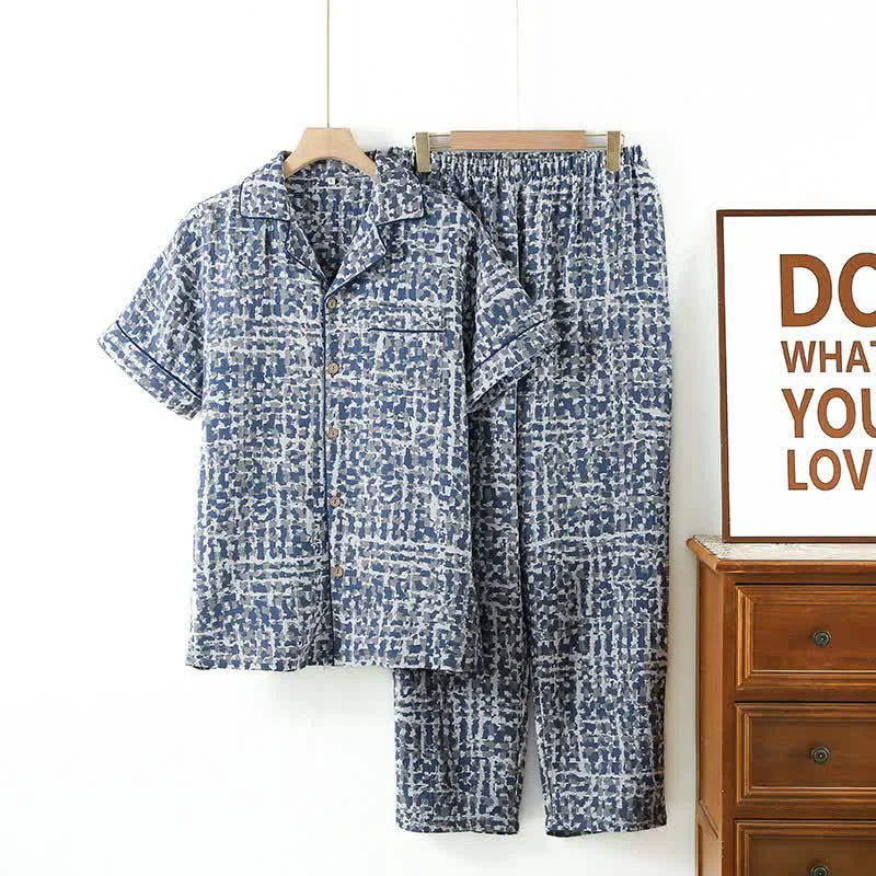 Dependable Ownkoti Blue Abstract Plaid Cotton Loungewear Set Natural