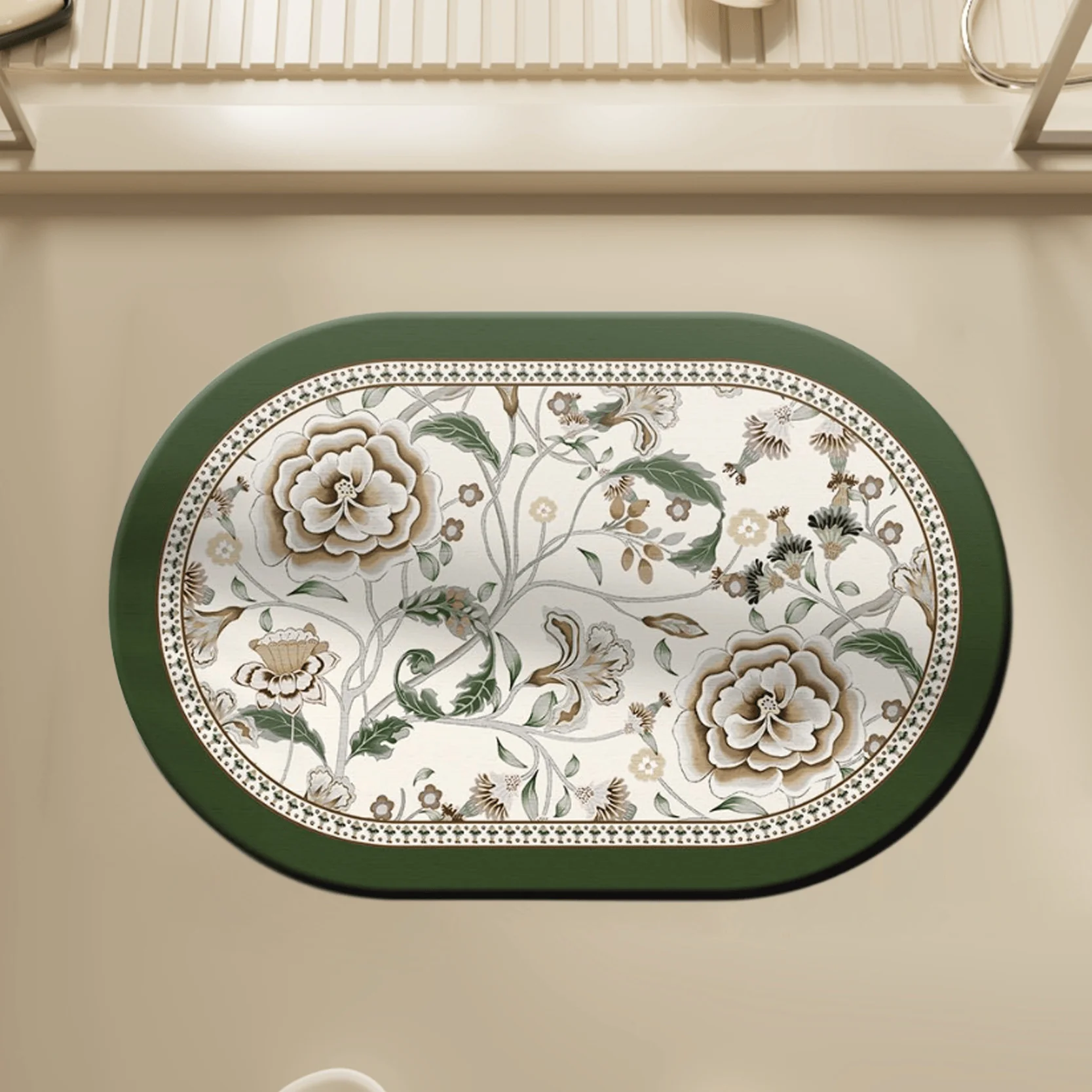 Classic Ownkoti Oval Vintage Botanical Floral Bathroom Rug Casual
