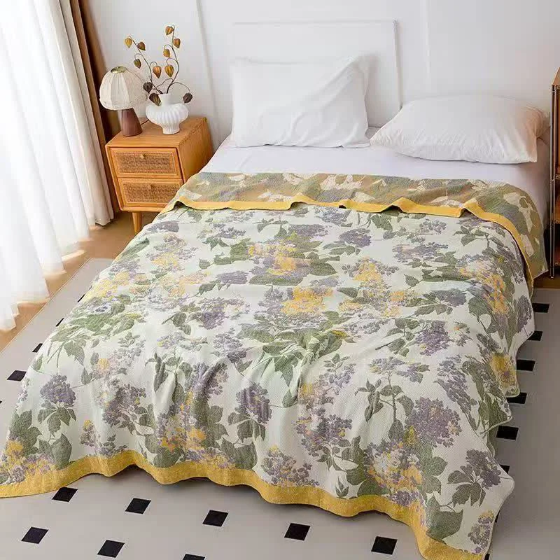 Luxury Ownkoti Lilac amp Mustard Floral Jacquard Gauze Quilt Green