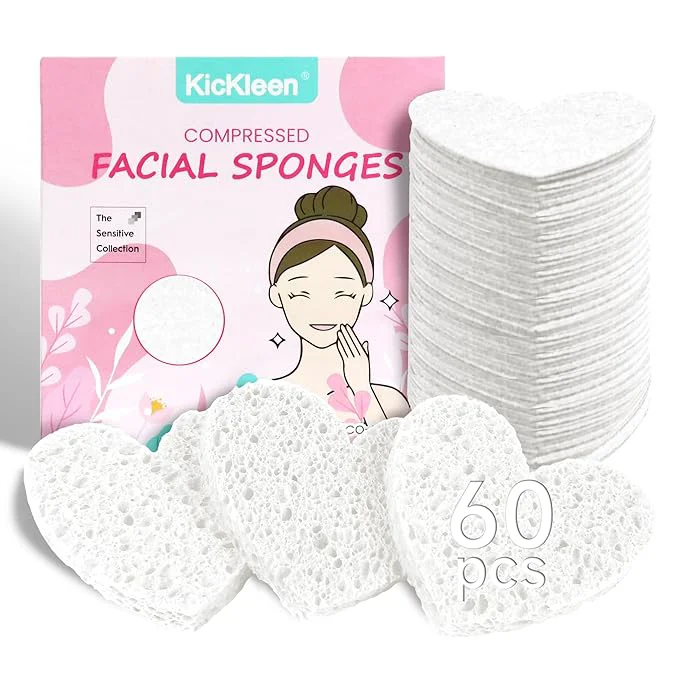 Reusable 60-Count Kickleen Compressed Cellulose Heart Shape Facial Sponges Relaxed