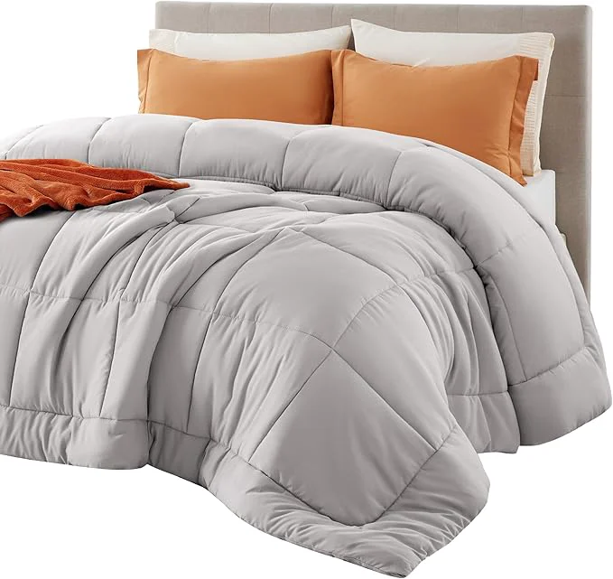Functional Bedsure Comforter Duvet Insert – Quilted Comforters Queen Size All Season Duvet GentleSoft Down Bedding with 8 Tabs Gifts for Women Men Light Grey Queen 88 x 88 Inches Luxury