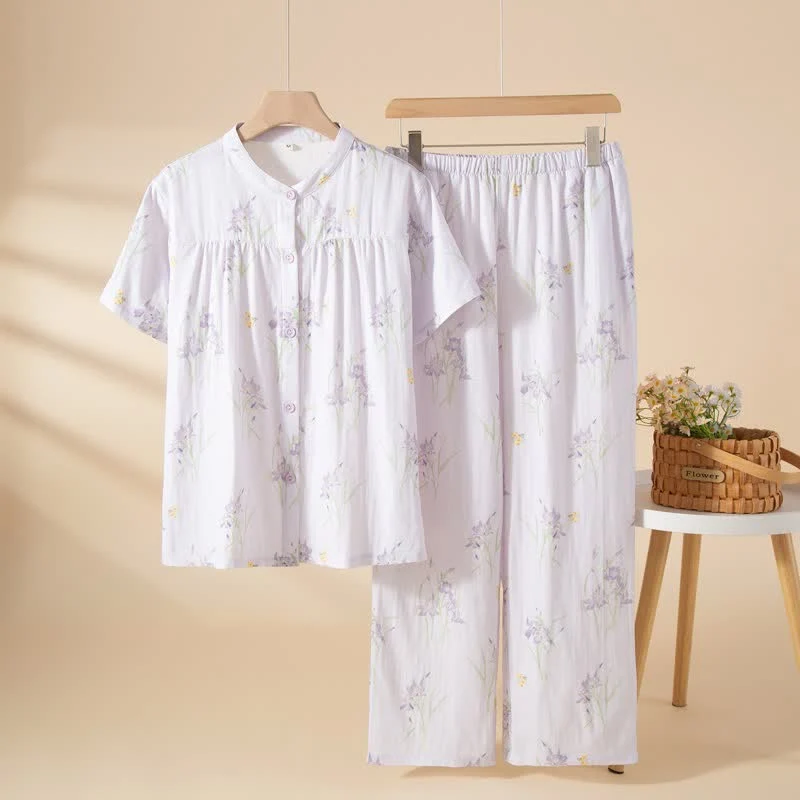 Superior Ownkoti Elegant Purple Floral Cotton Gauze Pajamas Elite