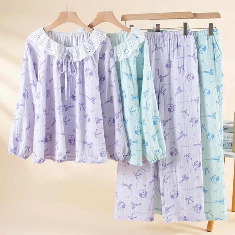 Official Ownkoti Sweet Cherry amp Bow Cotton Gauze Pajamas Traditional
