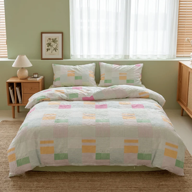Carefully Designed Ownkoti Multicolor Pastel Patchwork Cotton Bedding Set 4PCS Modern