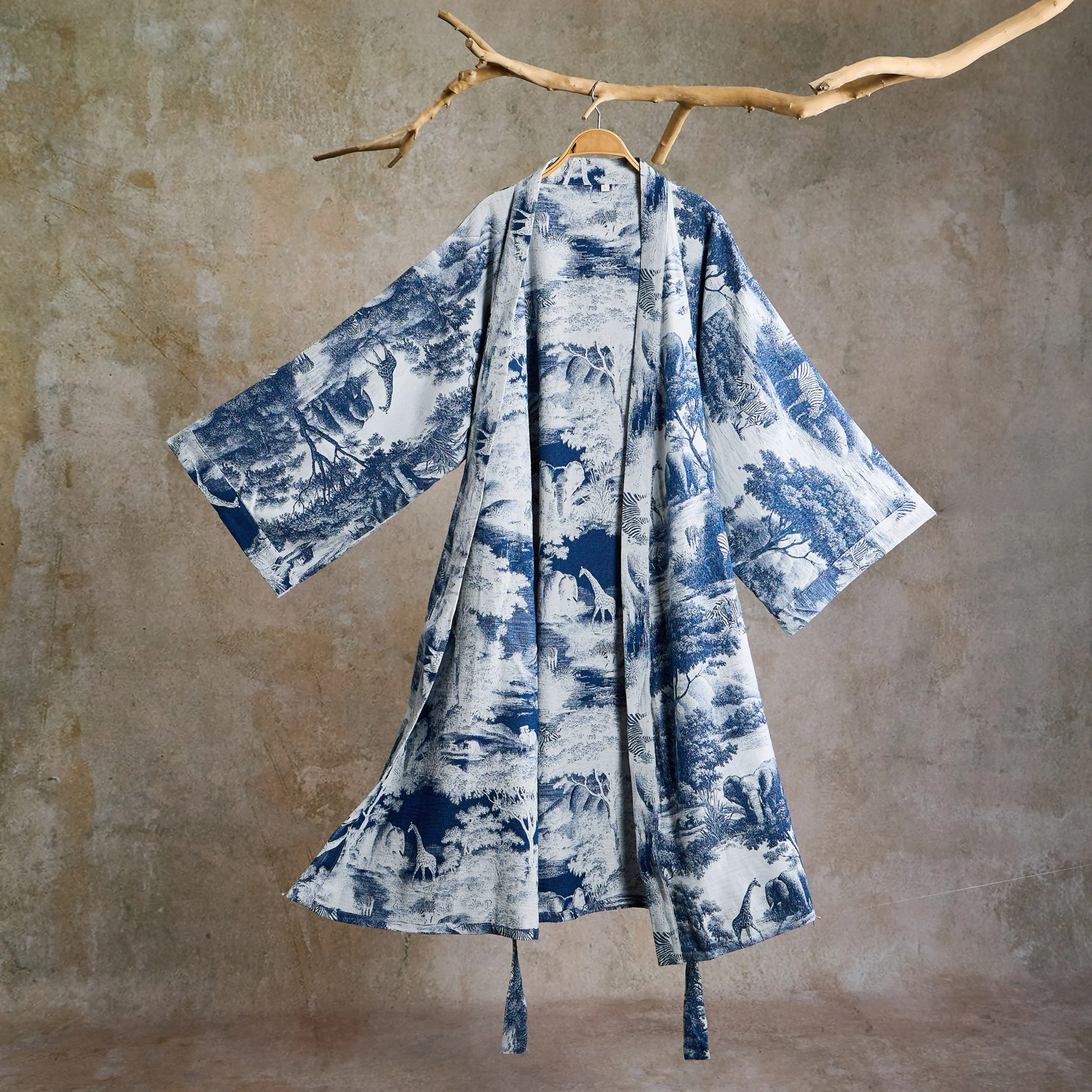 Natural Ownkoti Toile Print Cotton Kimono Robe Carefully Designed