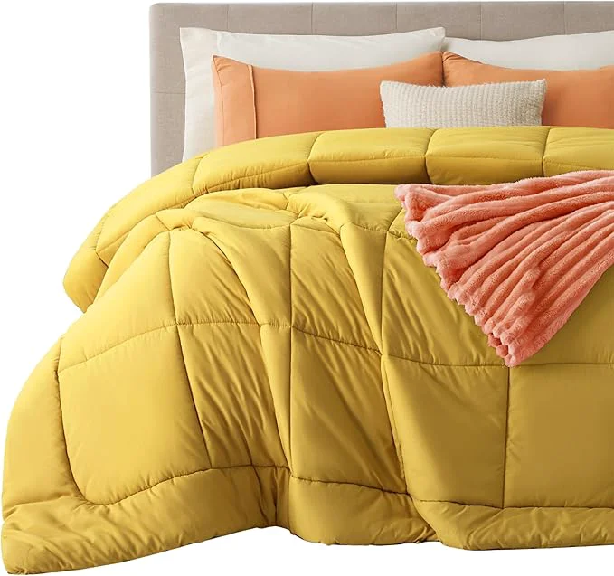 Professional Bedsure Comforter Duvet Insert – Quilted Comforters King Size All Season Duvet GentleSoft Down Bedding with 8 Tabs Gifts for Women Men Mustard Yellow King 90 x 102 Inches Exclusive
