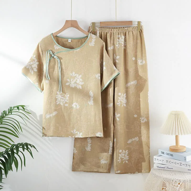 Safe Ownkoti Floral Cotton Chinese Knot Loungewear Set Next-Generation