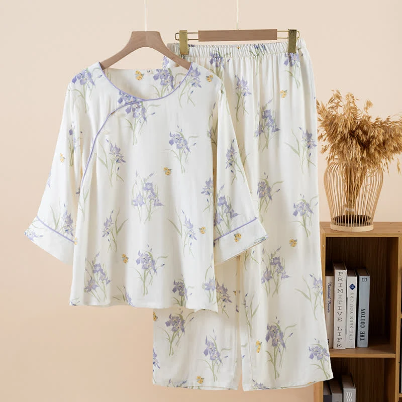 Detailed Ownkoti Iris Print Bamboo Fiber Women 39 s Pajamas Crafted
